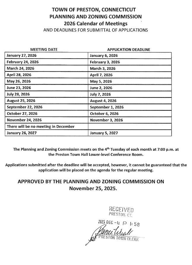Planning and Zoning 2026 Calendar